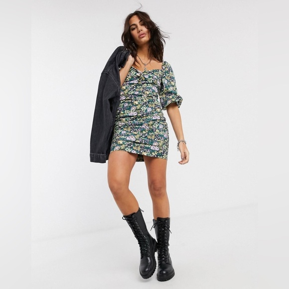Floral Ruched Mini Dress - Picture 1 of 9
